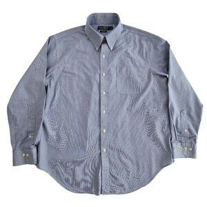 Ralph Lauren Green Label Shirt Men's 17 34/35 Blue Pin Stripe Long Sleeve EUC